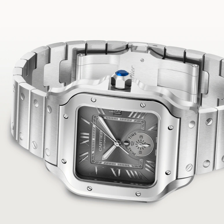 Cartier,Santos de Cartier 40.20x47.50mm,40.20x47.50mm,Stainless Steel,Grey,Coal Gray,Automatic,Day,Dule Time,WSSA0076