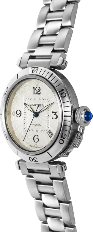 Cartier,Pasha de Cartier 38mm,38mm,Stainless Steel,Cream,White,Automatic,Day,Sapphire,Crystal Glass,W31031H3