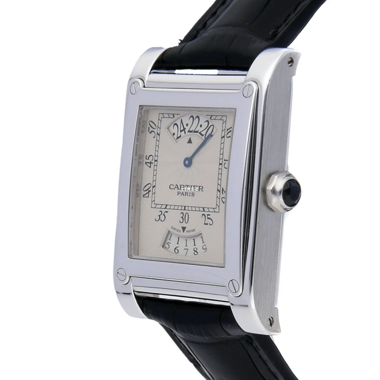 Cartier,Tank 28x40mm,28x40mm,White Gold,Silver,Handwound,Day,Sapphire,Crystal Glass,W1533451