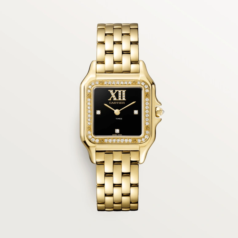 Cartier,Panthère de Cartier 36.50x26.70mm,36.50x26.70mm,Yellow Gold,Black,Quartz,Sapphire,Crystal Glass,Square,WJPN0044