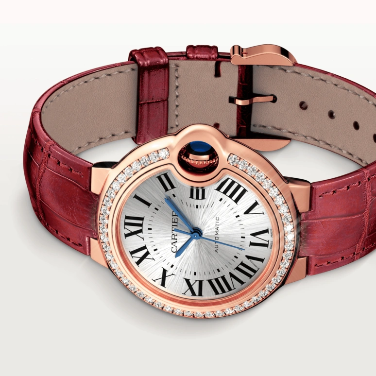 Cartier,Ballon Bleu de Cartier 33mm,33mm,Rose Gold,Silver,Automatic,Sapphire,Crystal Glass,Round,WJBB0033