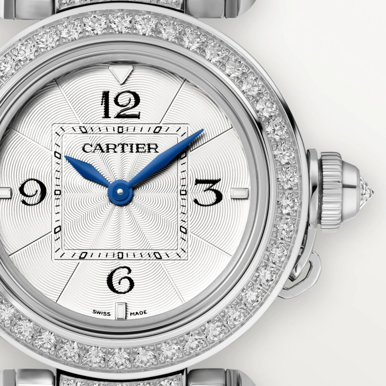 Cartier,Pasha de Cartier 30mm,30mm,White Gold,Silver White,Quartz,Sapphire,Crystal Glass,Round,WJPA0040