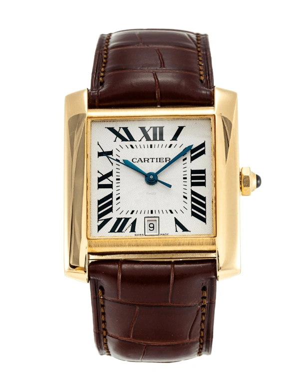 Cartier,Tank 28x32mm,28x32mm,Yellow Gold,Silver,Automatic,Day,Sapphire,Crystal Glass,W5000156
