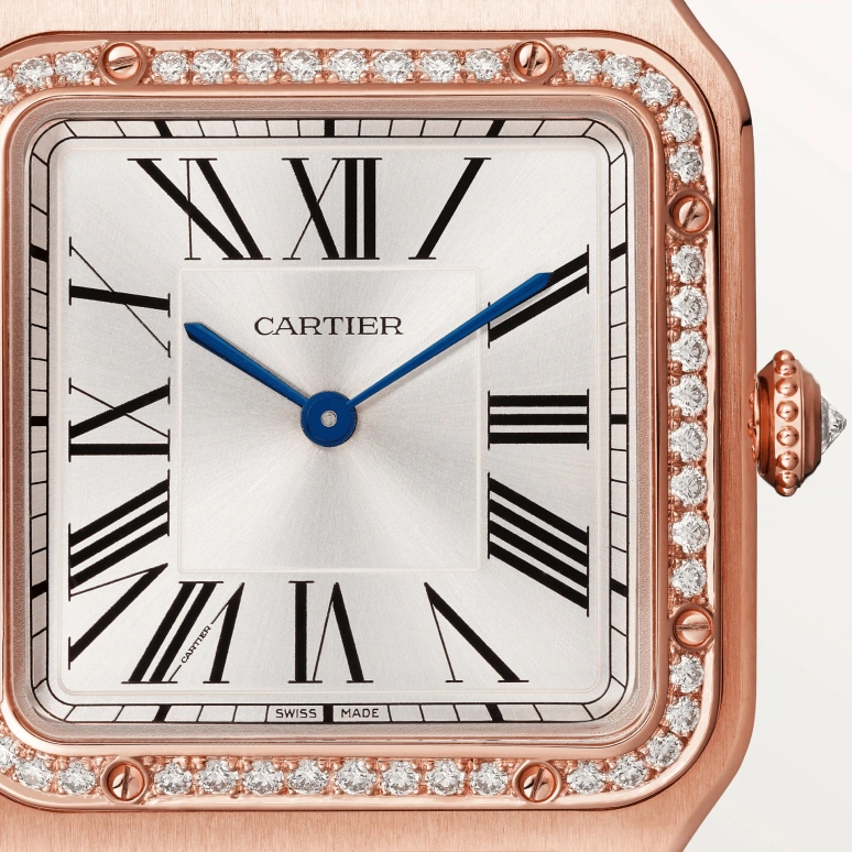 Cartier,Santos de Cartier 43.50x31.40mm,43.50x31.40mm,Rose Gold,Silver,Quartz,Sapphire,Crystal Glass,Square,WJSA0016