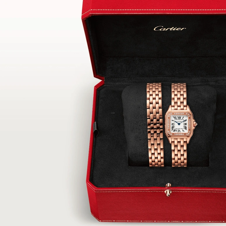 Cartier,Panthère de Cartier 22x30mm,22x30mm,Rose Gold,Silver,Quartz,Sapphire,Crystal Glass,Square,WJPN0014