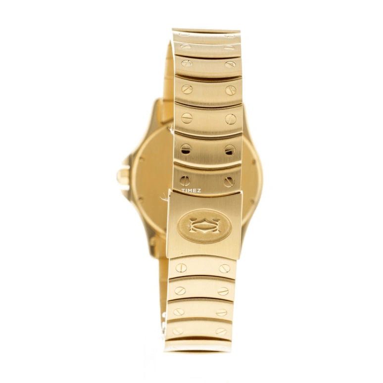 Cartier,Santos de Cartier 33mm,33mm,Yellow Gold,Silver,Quartz,Day,Sapphire,Crystal Glass,W20028G1
