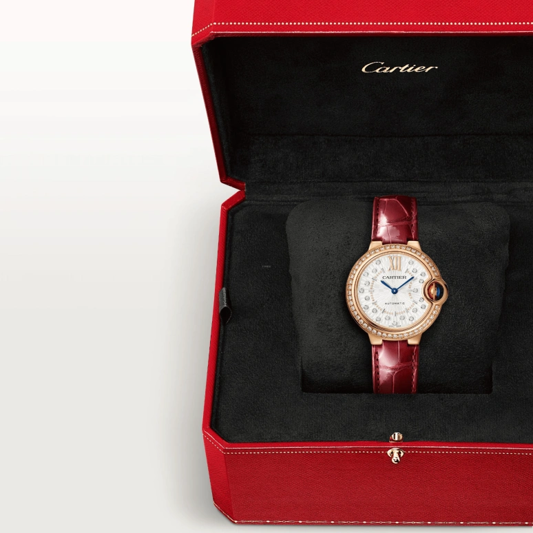 Cartier,Ballon Bleu de Cartier 33mm,33mm,Rose Gold,Silver,Automatic,Sapphire,Crystal Glass,Round,WJBB0080
