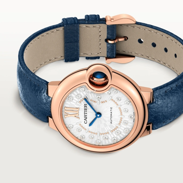 Cartier,Ballon Bleu de Cartier 33mm,33mm,Rose Gold,Silver,Automatic,Sapphire,Crystal Glass,Round,WGBB0056