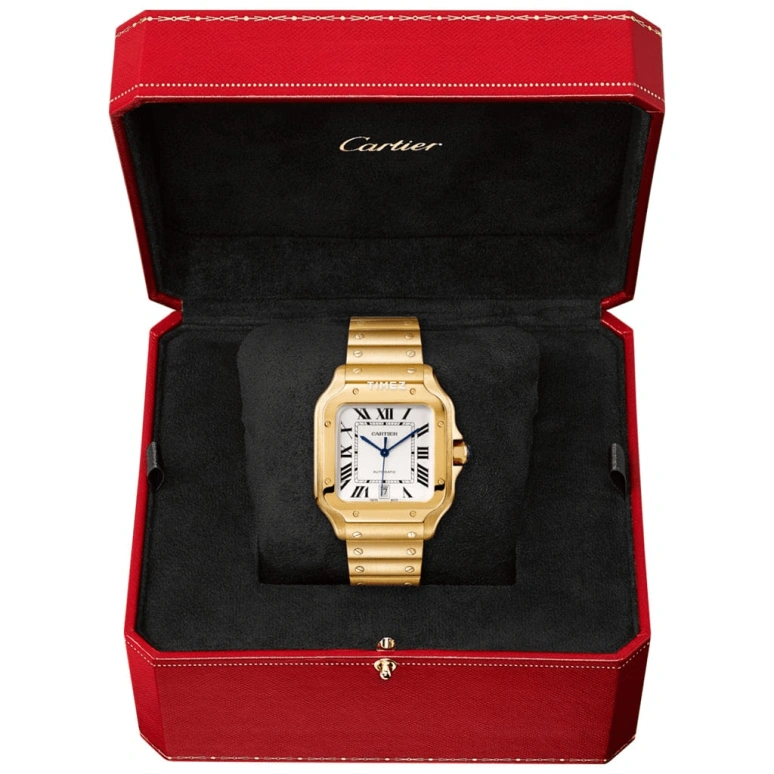 Cartier,Santos de Cartier 39.80mm,39.80mm,Yellow Gold,Silver,Automatic,Day,42hours,WGSA0009