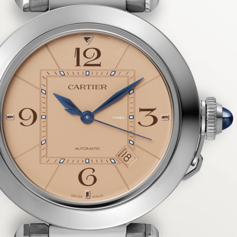 Cartier,Pasha de Cartier 41mm,41mm,Stainless Steel,Salmon,Automatic,Day,42hours,WSPA0040