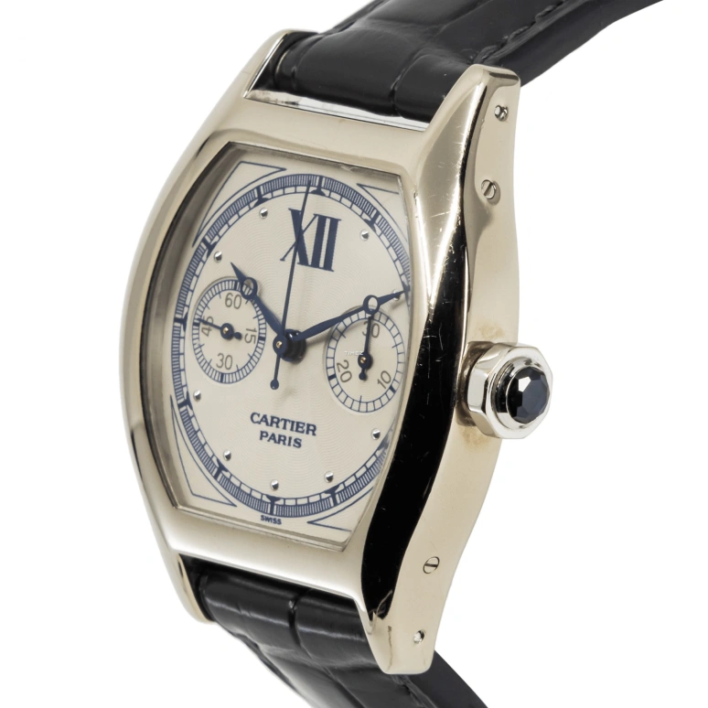 Cartier,Tortue 34x43mm,34x43mm,White Gold,White,Handwound,Chronograph,In-house Caliber,2396