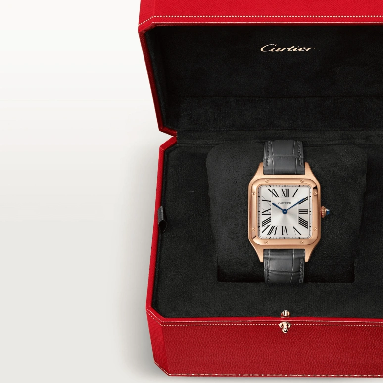 Cartier,Santos de Cartier 43.50x31.40mm,43.50x31.40mm,Rose Gold,Silver,Quartz,Sapphire,Crystal Glass,Square,WGSA0021