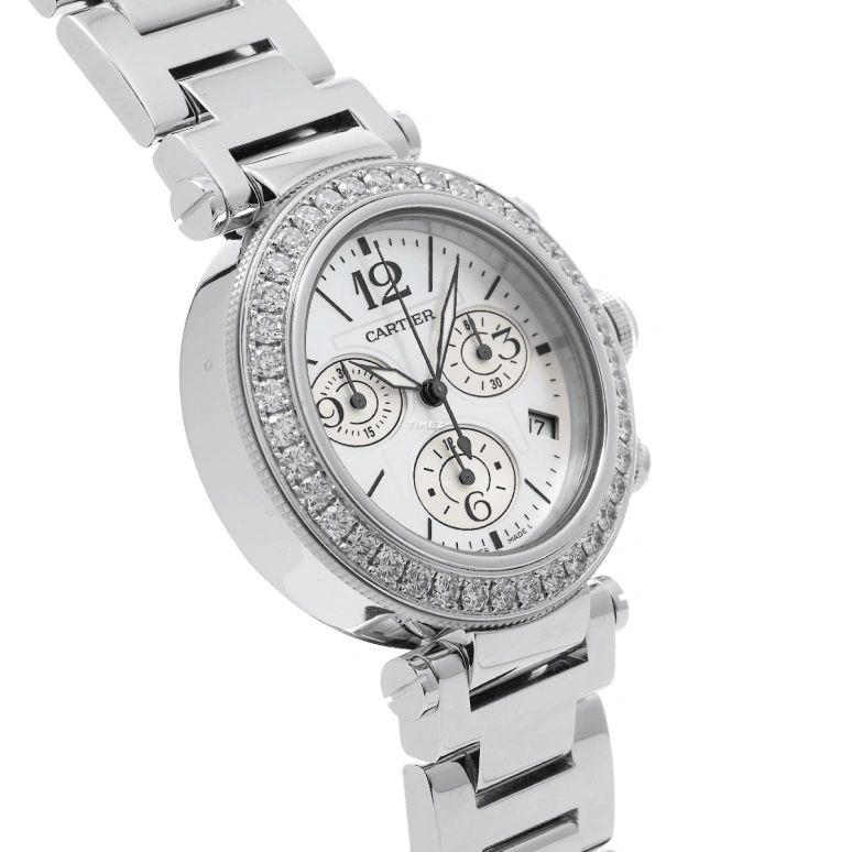 Cartier,Pasha de Cartier 37mm,37mm,White Gold,Silver,Quartz,Chronograph,Day,WJ130005
