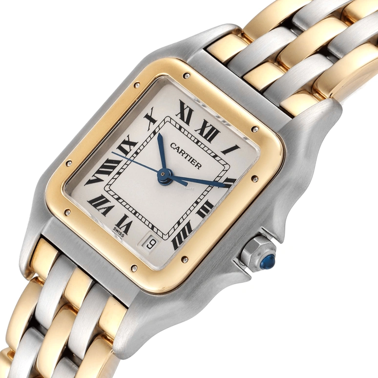Cartier,Panthère de Cartier 26mm,26mm,Stainless Steel,Yellow Gold,Silver,Quartz,Day,Sapphire,Crystal Glass,W25028B8