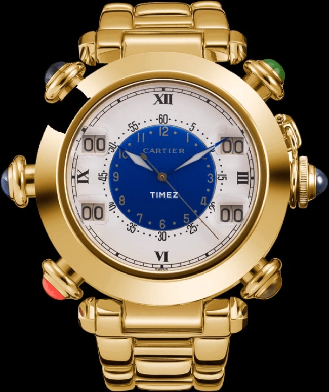Cartier,Pasha de Cartier 38mm,38mm,Yellow Gold,White,Blue,Automatic,Sapphire,Crystal Glass,Round,PASHA DE CARTIER GOLF 1993