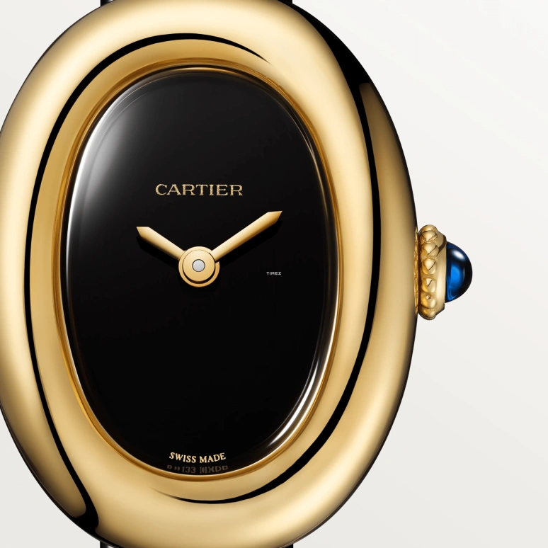 Cartier,Baignoire 24.60x18.70mm,24.60x18.70mm,Yellow Gold,Black,Quartz,Sapphire,Crystal Glass,Oval,WGBA0040
