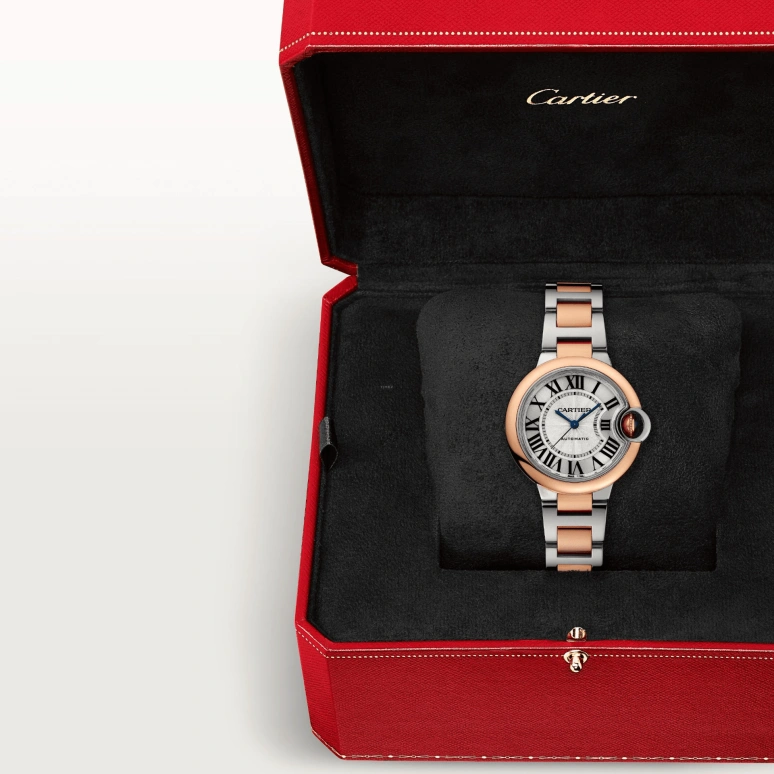 Cartier,Ballon Bleu de Cartier 33mm,33mm,Stainless Steel,Rose Gold,Silver,Automatic,Sapphire,Crystal Glass,Round,W2BB0032