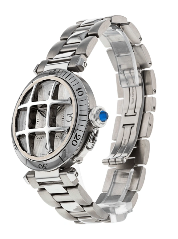 Cartier,Pasha de Cartier 38mm,38mm,Stainless Steel,Silver,Automatic,Day,Sapphire,Crystal Glass,W31059H3