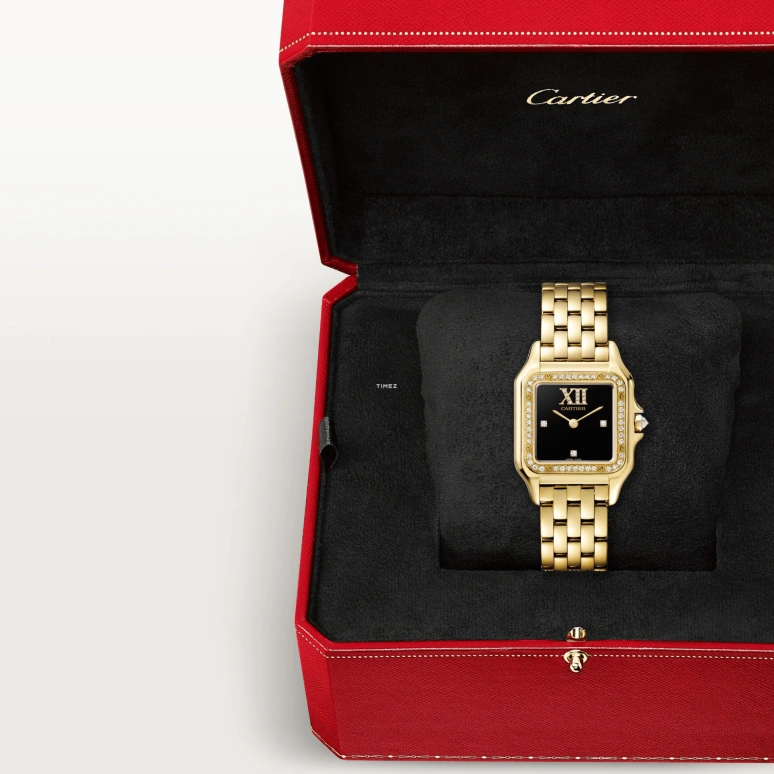 Cartier,Panthère de Cartier 36.50x26.70mm,36.50x26.70mm,Yellow Gold,Black,Quartz,Sapphire,Crystal Glass,Square,WJPN0074