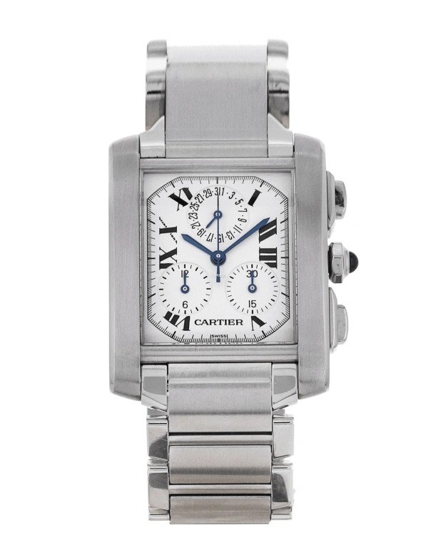 Cartier,Tank 37x28mm,37x28mm,Stainless Steel,White,Quartz,Chronograph,Day,W51001Q3