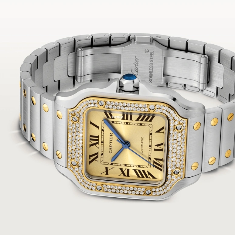 Cartier,Santos de Cartier 35.10mm,35.10mm,Stainless Steel,Yellow Gold,Gold,Automatic,42hours,In-house Caliber,W3SA0007