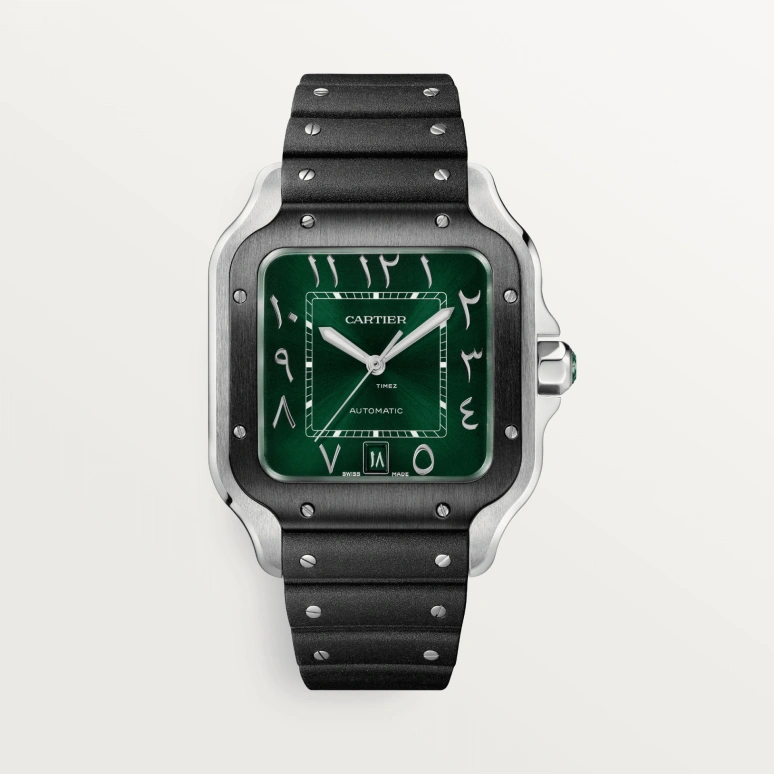 Cartier,Santos de Cartier 39.80mm,39.80mm,Stainless Steel,Green,Automatic,Day,42hours,WSSA0055