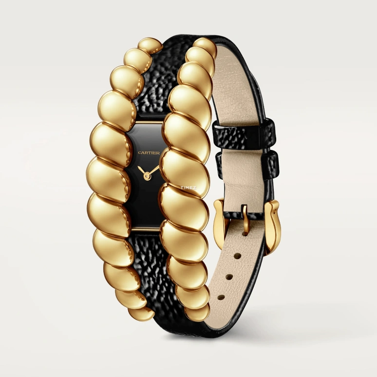 Cartier,Tressage 56.20x25.70mm,56.20x25.70mm,Yellow Gold,Black,Quartz,Sapphire,Crystal Glass,Square,HPI01689