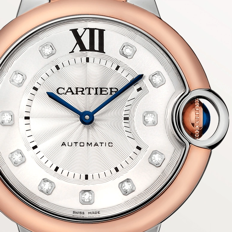 Cartier,Ballon Bleu de Cartier 36.60mm,36.60mm,Stainless Steel,Rose Gold,Silver,Automatic,Sapphire,Crystal Glass,Round,W3BB0013