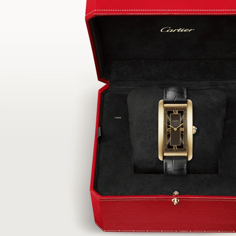 Cartier,Tank 44.40x24.40mm,44.40x24.40mm,Yellow Gold,Smoky Coal,Automatic,Sapphire,Crystal Glass,Square,WGTA0295