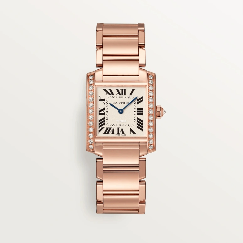 Cartier,Tank 30x25mm,30x25mm,Rose Gold,Silver,Quartz,Sapphire,Crystal Glass,Square,WJTA0023