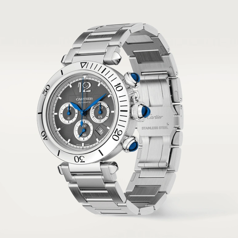 Cartier,Pasha de Cartier 41mm,41mm,Stainless Steel,Grey,Automatic,Chronograph,Day,WSPA0027