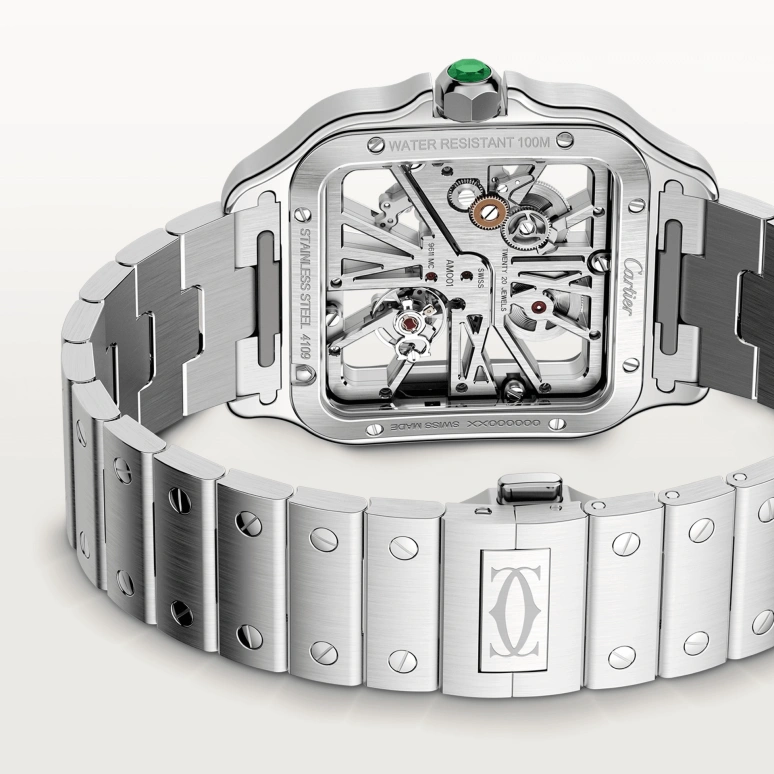 Cartier,Santos de Cartier 39.80mm,39.80mm,Stainless Steel,Silver,Green,Handwound,72hours,In-house Caliber,WHSA0028