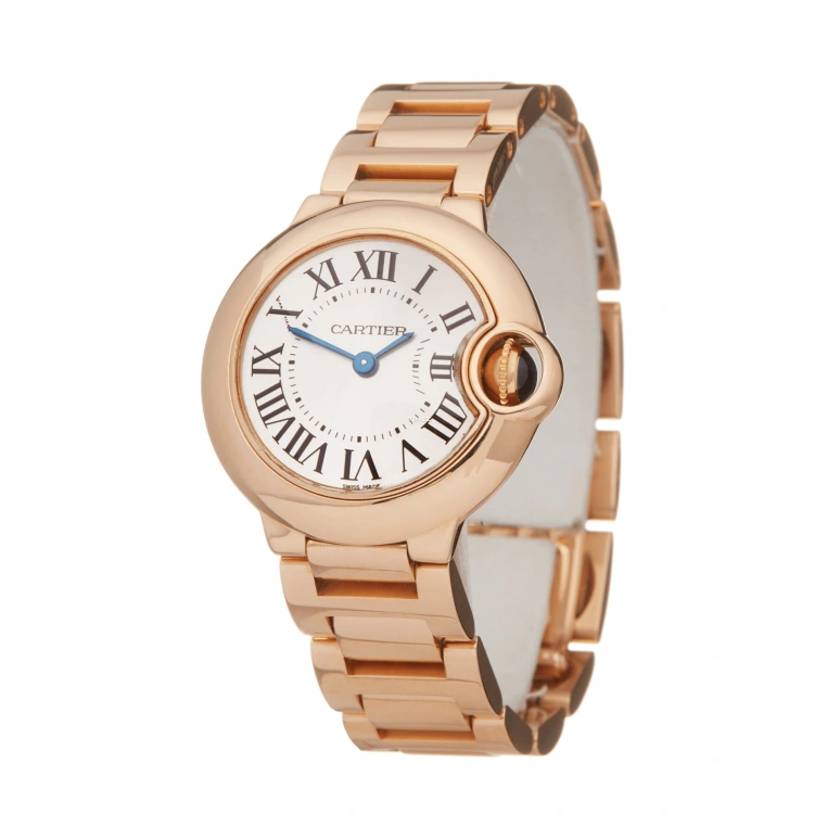 Cartier,Ballon Bleu de Cartier 28.60mm,28.60mm,Rose Gold,Silver,Quartz,In-house Caliber,Sapphire,Crystal Glass,W69002Z2