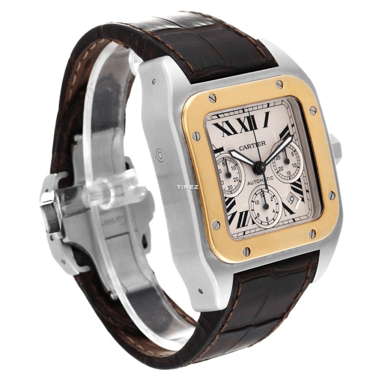 Cartier,Santos de Cartier 44.20x35.60mm,44.20x35.60mm,Stainless Steel,Yellow Gold,Silver,Automatic,Chronograph,Day,W20091X7
