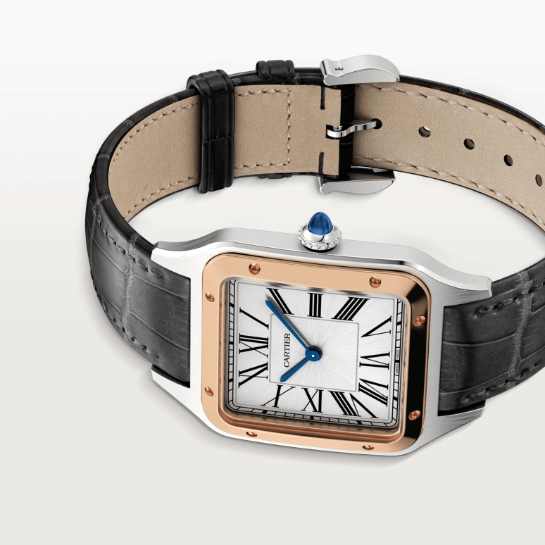 Cartier,Santos de Cartier 43.50x31.40mm,43.50x31.40mm,Stainless Steel,Rose Gold,Silver,Quartz,In-house Caliber,Sapphire,Crystal Glass,W2SA0011