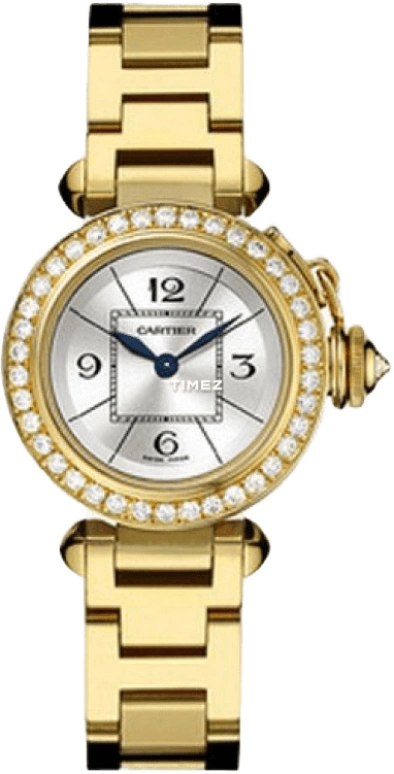 Cartier,Pasha de Cartier 27mm,27mm,Yellow Gold,Silver,Quartz,In-house Caliber,Sapphire,Crystal Glass,WJ124014