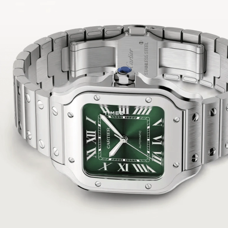 Cartier,Santos de Cartier 35.10mm,35.10mm,Stainless Steel,Gradient,Green,Automatic,42hours,In-house Caliber,WSSA0061