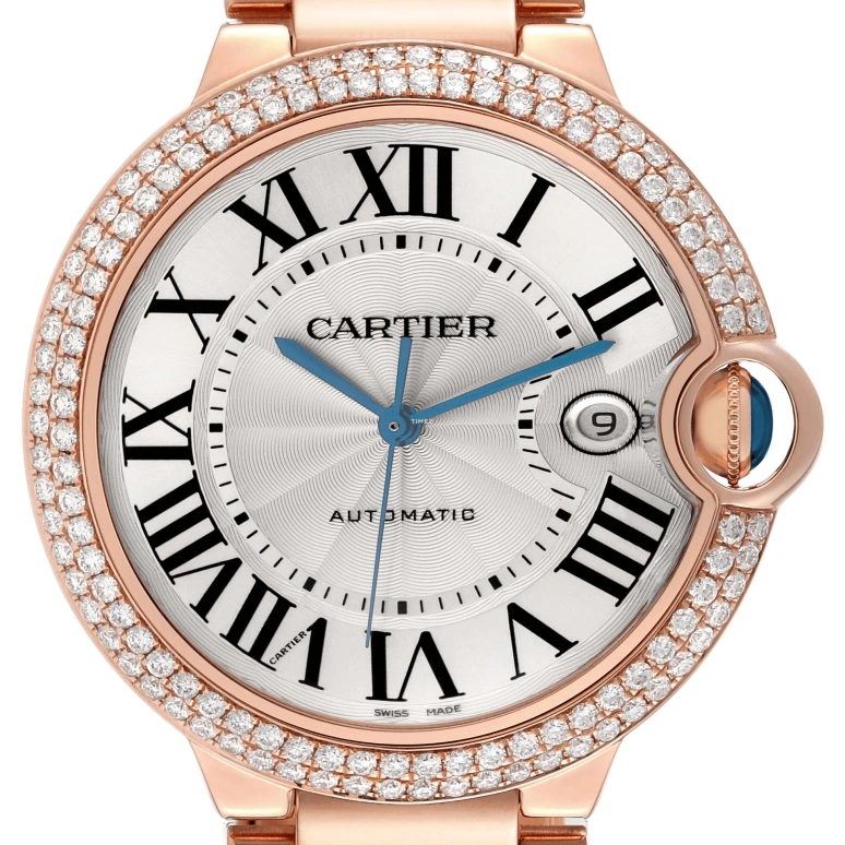 Cartier,Ballon Bleu de Cartier 42mm,42mm,Rose Gold,Silver,Automatic,Day,Sapphire,Crystal Glass,WE9008Z3