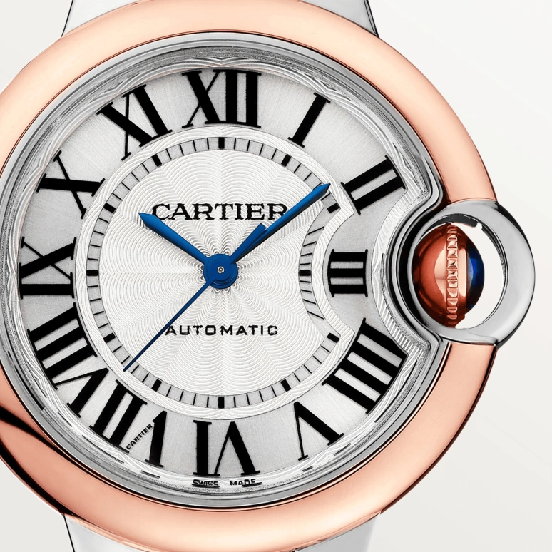 Cartier,Ballon Bleu de Cartier 33mm,33mm,Stainless Steel,Rose Gold,Silver,Automatic,Sapphire,Crystal Glass,Round,W2BB0032