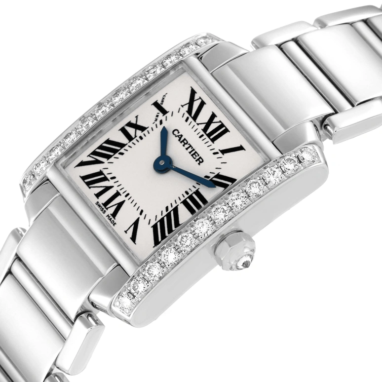 Cartier,Tank 25.35x20.30mm,25.35x20.30mm,White Gold,Silver,Quartz,Sapphire,Crystal Glass,Square,WE1002S3