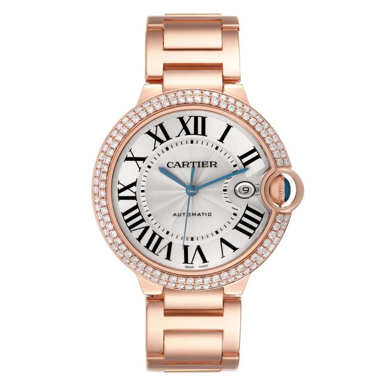 Cartier,Ballon Bleu de Cartier 42mm,42mm,Rose Gold,Silver,Automatic,Day,Sapphire,Crystal Glass,WE9008Z3
