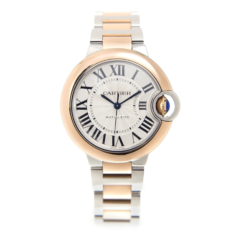 Cartier,Ballon Bleu de Cartier 33mm,33mm,Stainless Steel,Rose Gold,Silver,Automatic,Sapphire,Crystal Glass,Round,W2BB0023