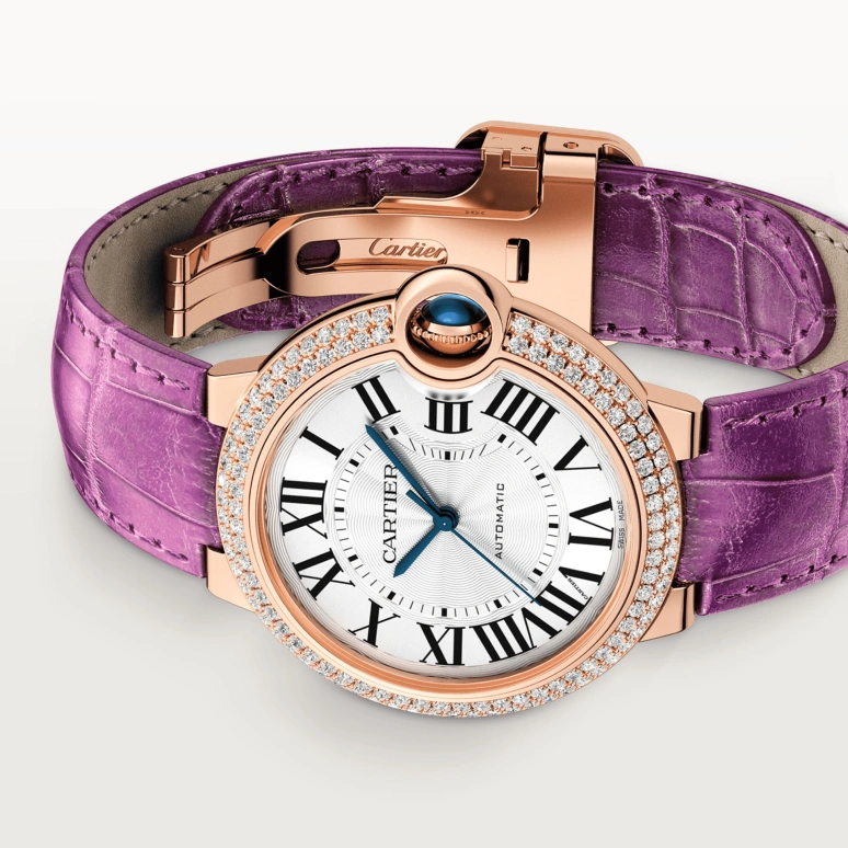 Cartier,Ballon Bleu de Cartier 36mm,36mm,Rose Gold,Silver,Automatic,Sapphire,Crystal Glass,Round,WJBB0050