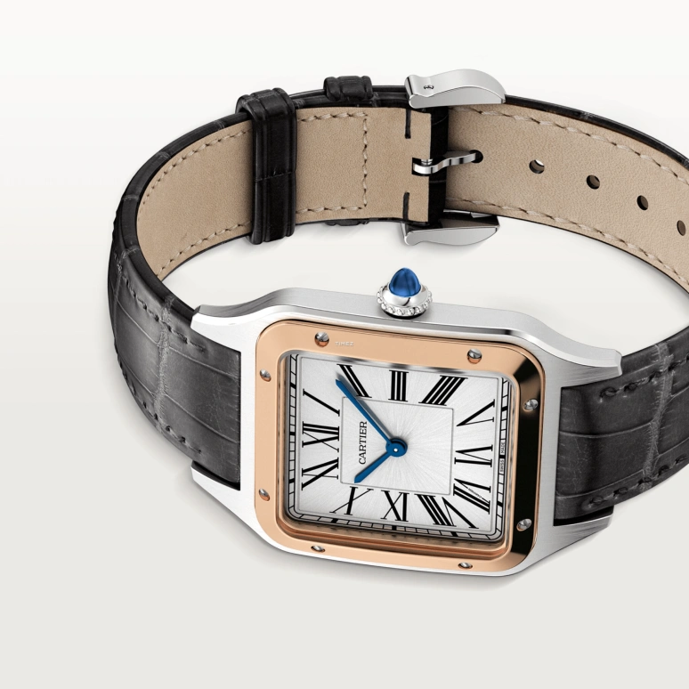 Cartier,Santos de Cartier 43.50x31.40mm,43.50x31.40mm,Rose Gold,Stainless Steel,Silver,Quartz,Sapphire,Glass,Square,W2SA0037