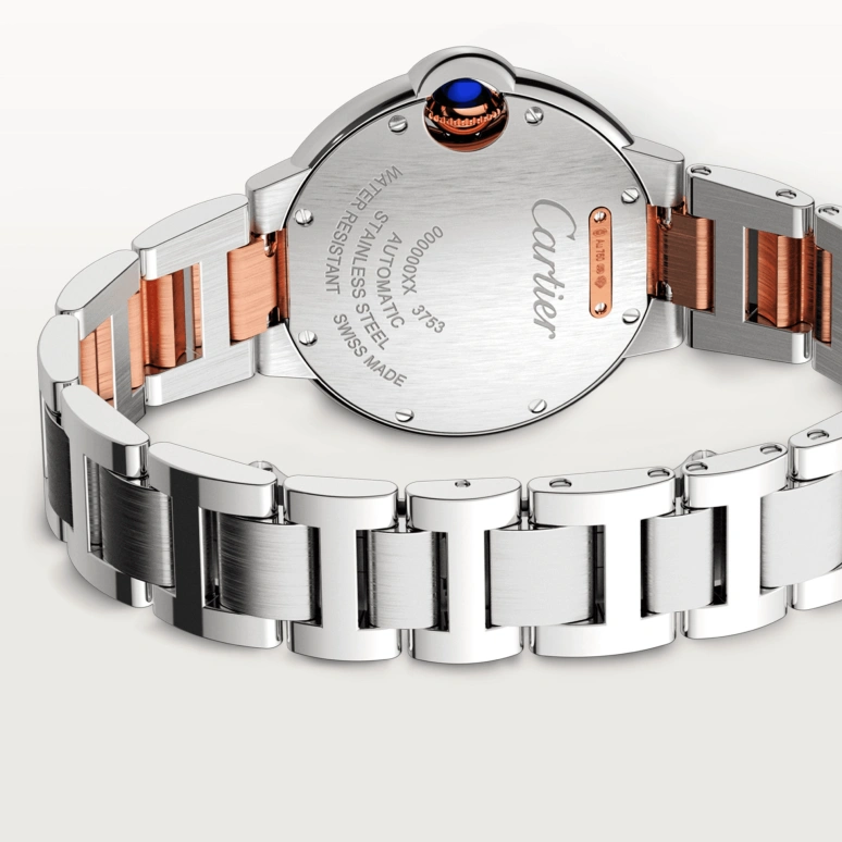 Cartier,Ballon Bleu de Cartier 33mm,33mm,Stainless Steel,Rose Gold,Silver,Automatic,In-house Caliber,Sapphire,Crystal Glass,W3BB0023