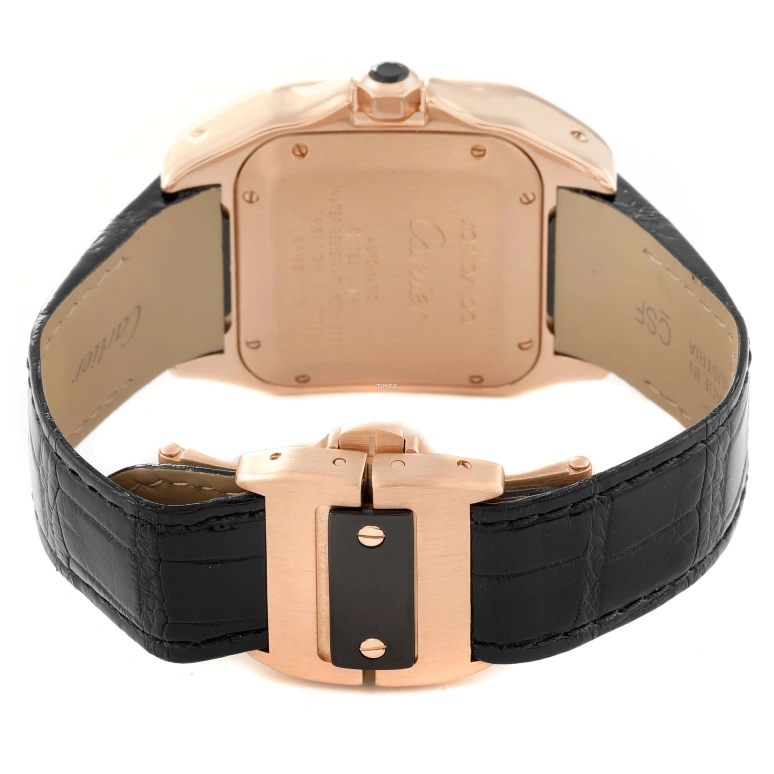 Cartier,Santos de Cartier 44.20x33mm,44.20x33mm,Rose Gold,Black,Automatic,In-house Caliber,Sapphire,Crystal Glass,WM505017