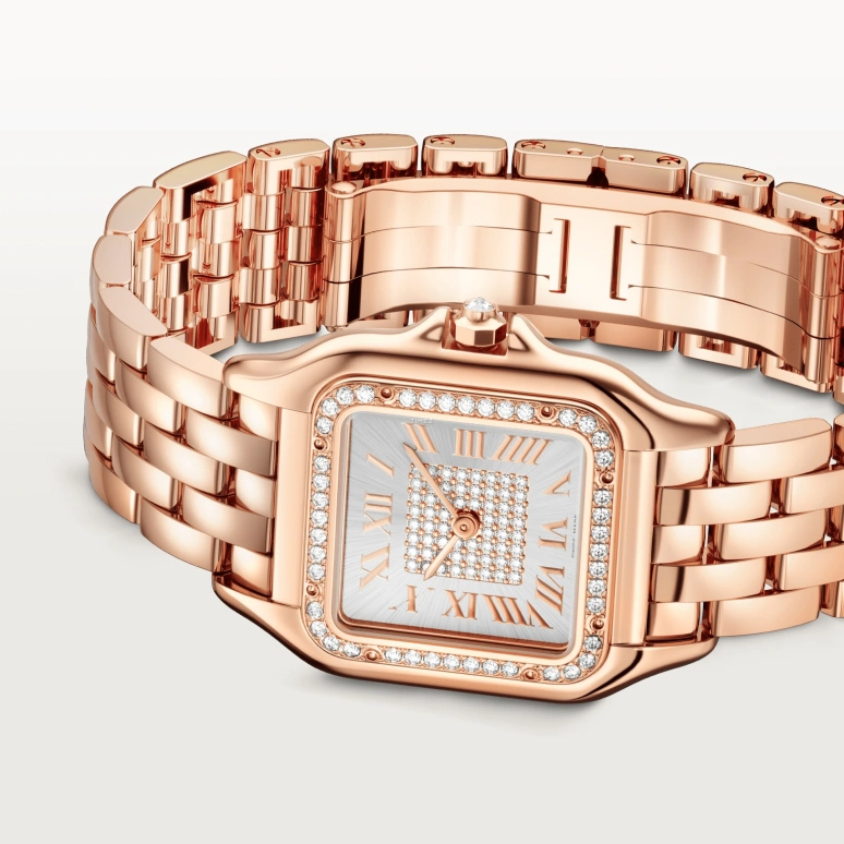 Cartier,Panthère de Cartier 36.50x26.70mm,36.50x26.70mm,Rose Gold,Silver,Quartz,Sapphire,Crystal Glass,Square,WJPN0078