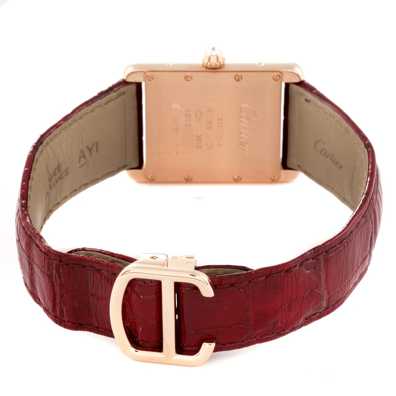 Cartier,Tank 33.70x25.50mm,33.70x25.50mm,Rose Gold,Silver,Handwound,In-house Caliber,Sapphire,Crystal Glass,WJTA0014