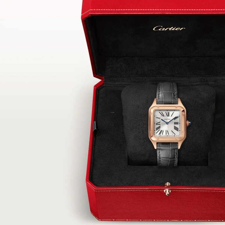 Cartier,Santos de Cartier 38x27.50mm,38x27.50mm,Rose Gold,Silver,Quartz,Sapphire,Crystal Glass,Square,WGSA0022