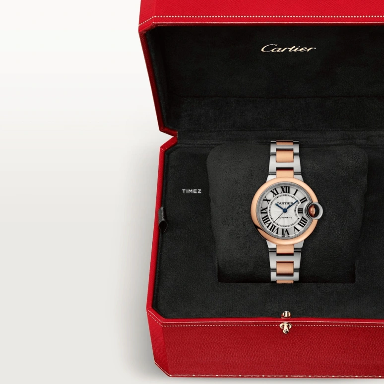 Cartier,Ballon Bleu de Cartier 33mm,33mm,Stainless Steel,Rose Gold,Silver,Automatic,Sapphire,Crystal Glass,Round,W2RB0032